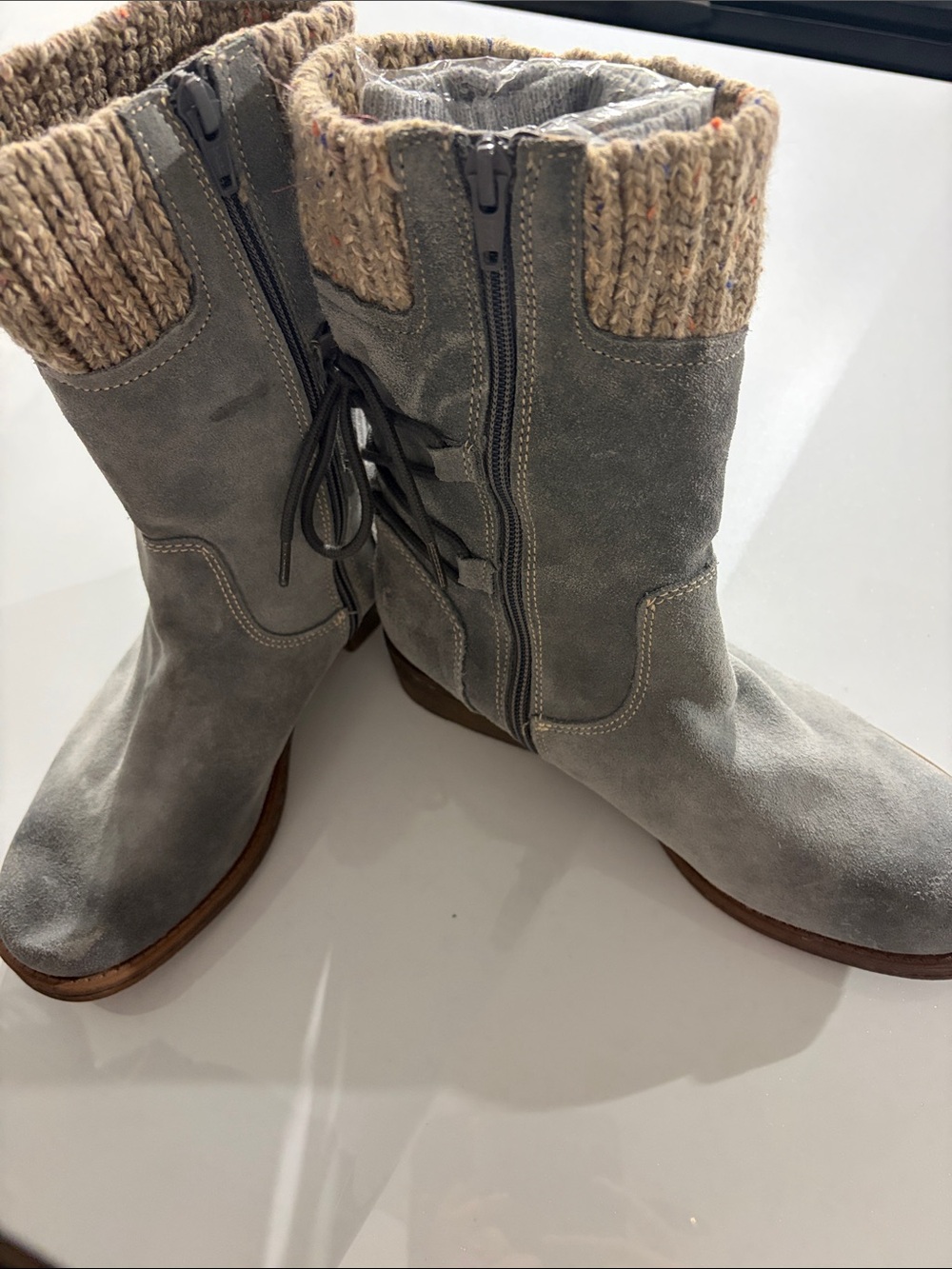 Comfortiva blue/Gray Suede Knit-Cuff Mid-Calf Boots
